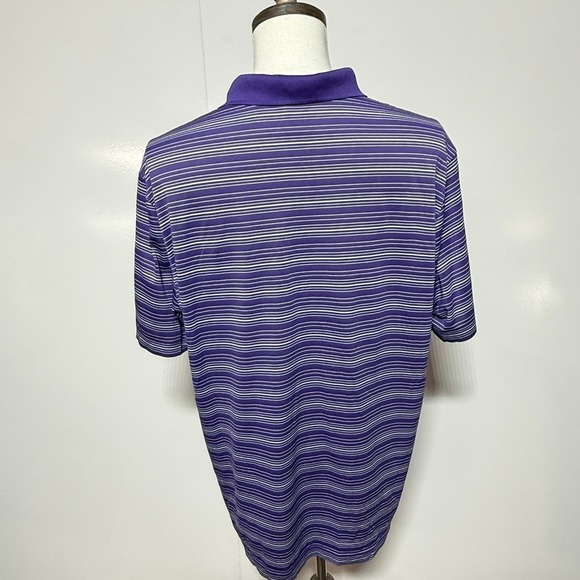 Nike Golf Shirt Mens XL Purple White Striped Dri-FIT Short Sleeve Polo Wicking - Picture 3 of 9